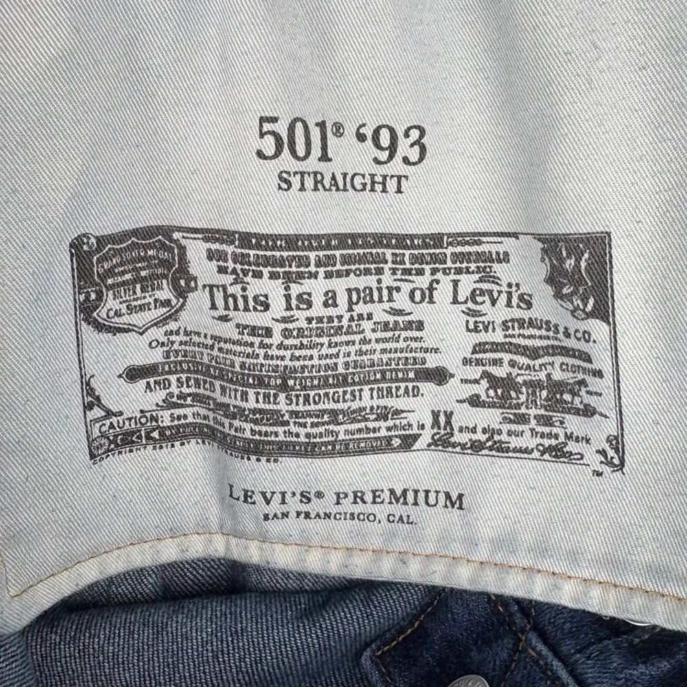 Levis Premium 501 93 Straight Leg Jeans‎ 36x30 (fits 35x26) Dark Wash Button Fly